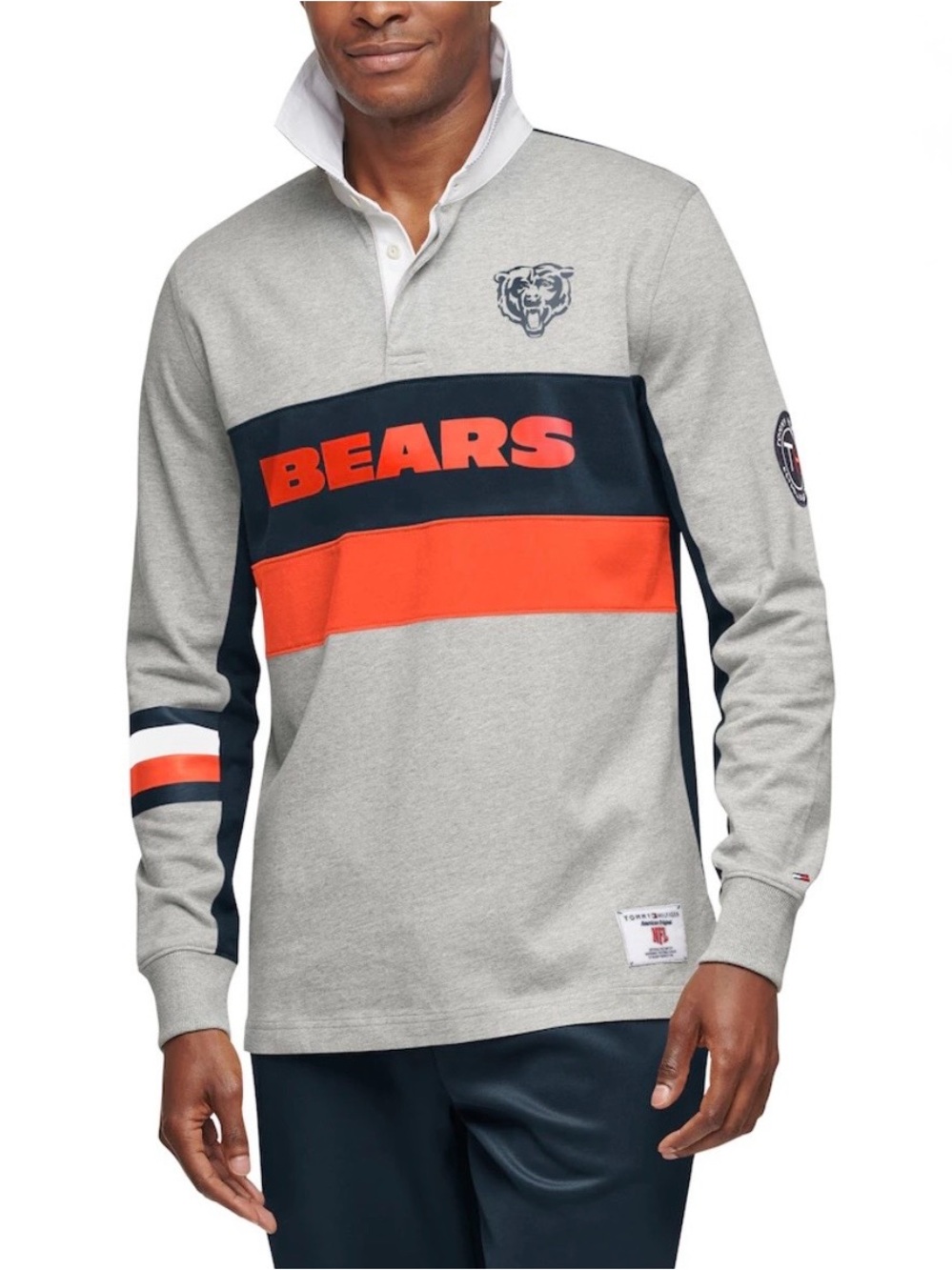 Tommy Hilfiger Chicago Bears Shirt Men XL Gray Rugby Long Sleeve Polo NFL Sports